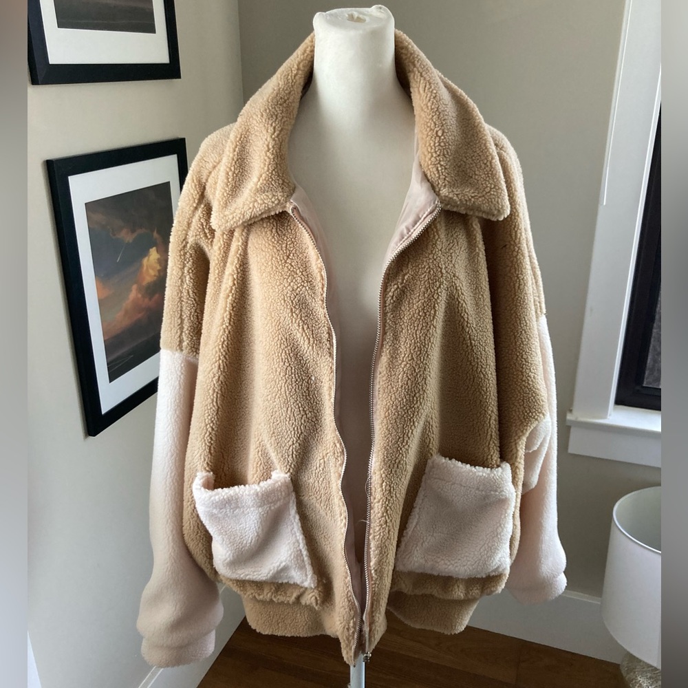 Two tone faux Sherpa beige cream zip up jacket ASOS
